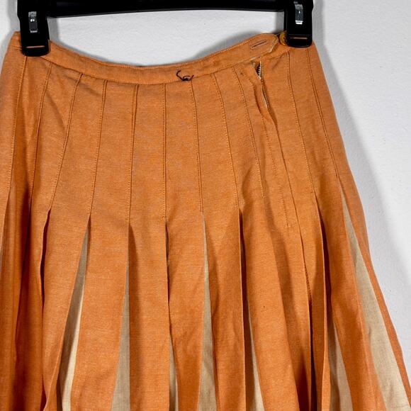 Vintage 1960s Wool Pleated Mini Skirt Century of Boston Salmon Pink Beige - Picture 11 of 16